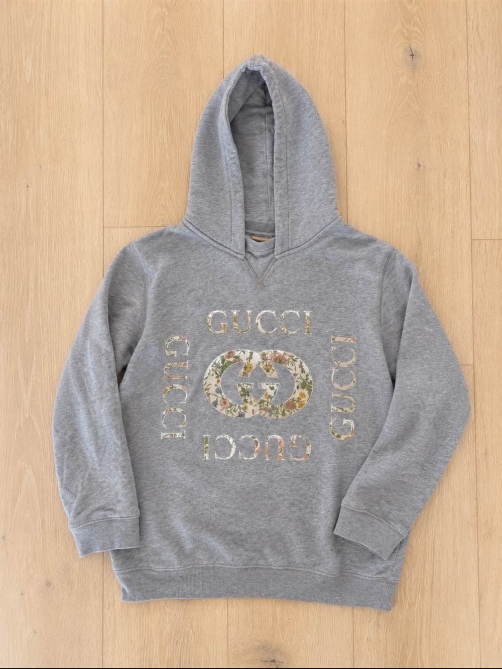 Gucci Gray Kids Hoodie with Floral Logo